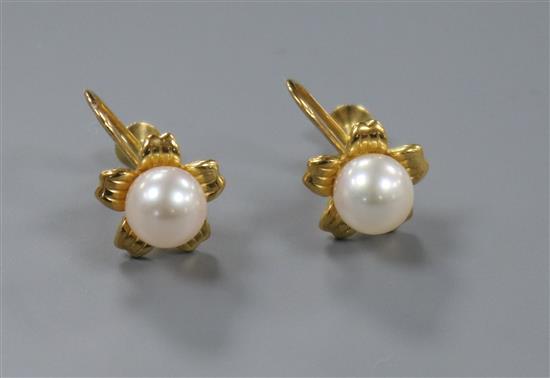 A pair of Mikimoto 18ct gold and cultured pearl ear clips.